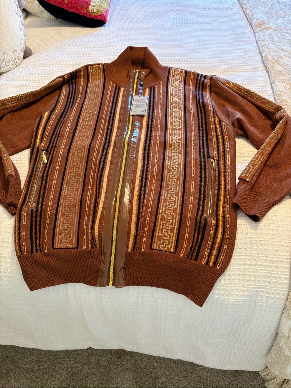 Stacy Adams Brown Striped Zip-Front Men's Sweater
